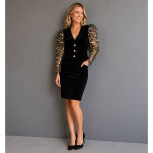 Vintage‎ 80s Susan Roselli for Vijack Velvet Set Sz 12 Gold Embroidered Glam